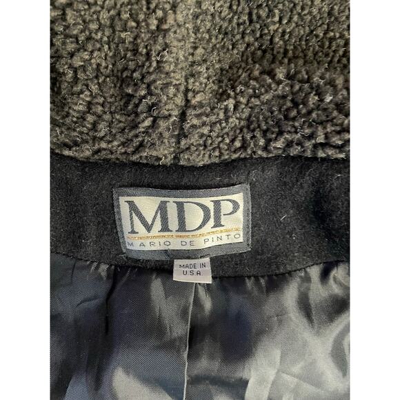 MDP Mario De Pinto Long Wool Maxi Coat Hooded Black USA Made Faux Fur Trim - Picture 12 of 12